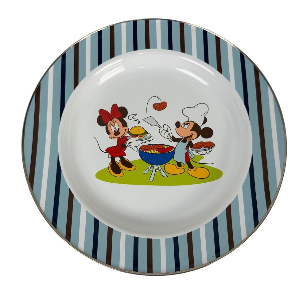 Disney Store Mickey Minnie Mouse Barbecue Melamine Dinner Plate Striped 10 inch
